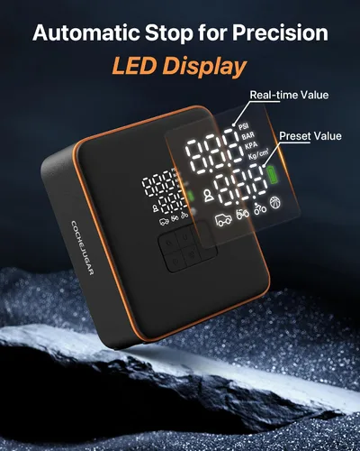 Miniatura 4 de Compresor de aire portátil para inflador de neumáticos, doble potencia inalámbrica 7800mAh 12V CC, inflado rápido 5X con medidor de presión digital