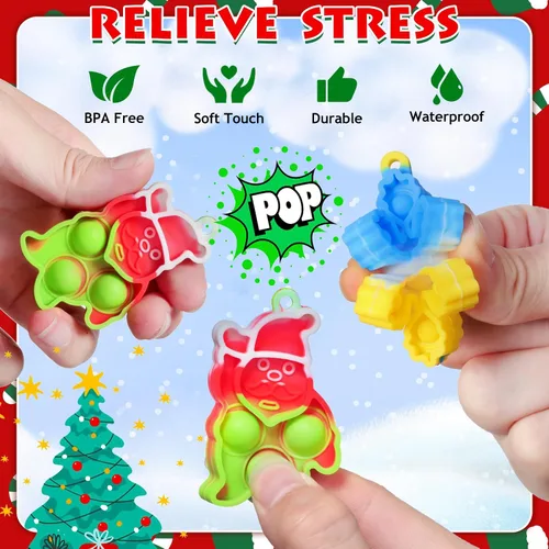 Miniatura 3 de 32 piezas de recuerdos de fiesta para niños: paquete de juguetes de mini llavero para reventar, rellenos de calcetines sensoriales de burbujas