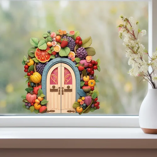 Miniatura 3 de Decoración colorida de la casa del jardín de frutas - Adhesivo de pared para puerta