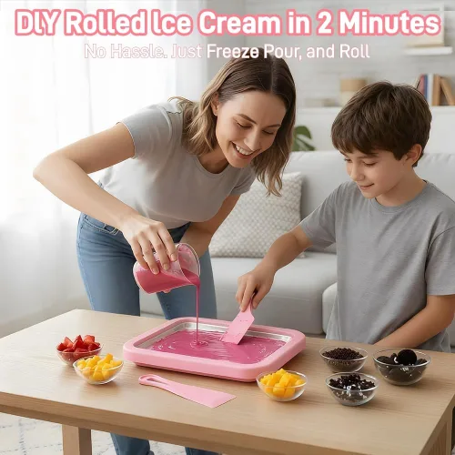Miniatura 7 de Máquina para hacer helados enrollados, kit para hacer helados enrollados en casa, haz fácilmente tus propios rollos de helado con 2 espátulas