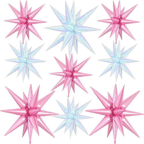Miniatura 16 de 9 piezas de globos de estrella beige, grandes globos de papel de aluminio en forma de estrella en explosión, globos de Mylar en punta color crema