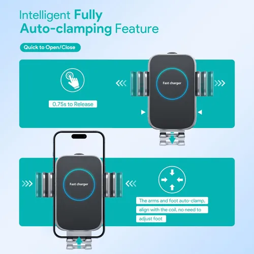 Miniatura 2 de Cargador inalámbrico para automóvil, soporte de carga de 15W con sujeción automática, soporte de ventilación para carga de automóvil para iPhone 15