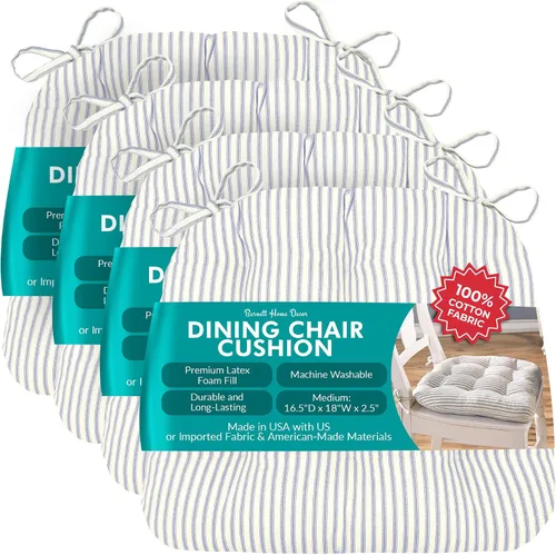 Miniatura 9 de Barnett Home Decor Ticking Stripe Berlin Blue - Almohadilla para silla de comedor con lazos, tamaño mediano 18, relleno de espuma de látex, lavable