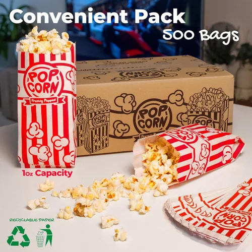 Miniatura 4 de Paquete de 500 bolsas de palomitas de maíz a granel, bolsas de papel de 1 onza para máquina de palomitas de maíz, soporte de concesión, carnaval