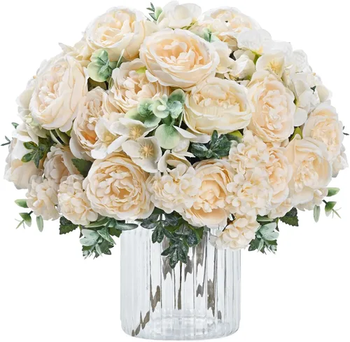 Miniatura 25 de MARTINE MALL 2 Paquetes de Flores Artificiales de Peonía, Flores Artificiales Azules de Peonía, Flores de Seda de Peonía, Flores de Peonía Falsas