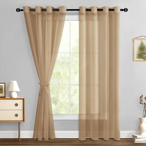 Miniatura 182 de Hiasan - Cortinas traslúcidas de gasa cortas semitransparentes con ojales y alzapaños filtrantes de luz para ventana, dormitorio, baño, 2 paneles