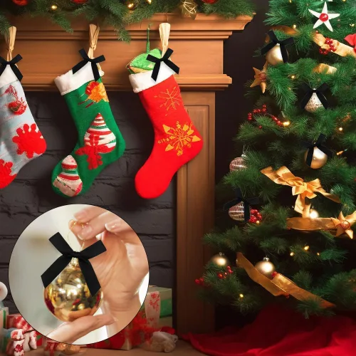 Miniatura 5 de Mini lazos negros para envoltura de regalos, 30 piezas de lazo negro para bolsas de golosinas, lazos pequeños de cinta de satén para Halloween