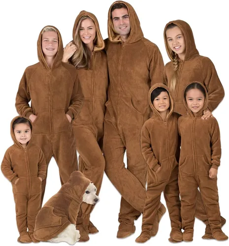 Footed Pajamas - Enterizo con capucha a juego para la familia Suéteres de una pieza para niños, niñas, hombres, mujeres y mascotas, unisex, Candy