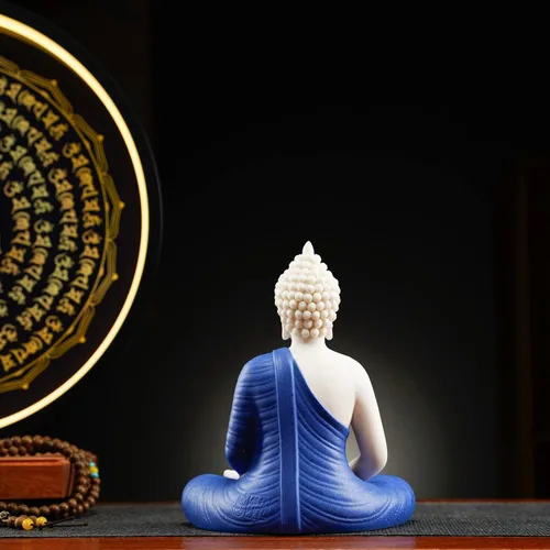 Miniatura 4 de Houlu Lámpara de mesa LED con estatua de Buda azul y círculo, estatua de Buda de cerámica para decoración del hogar