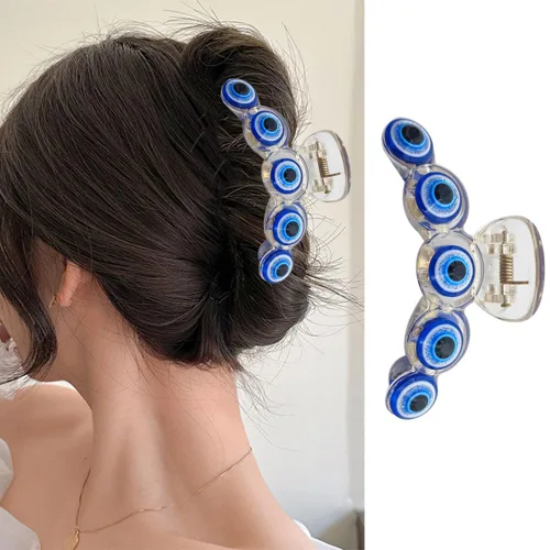 ROMODIYA Pinza para el pelo de Halloween, diseño de ojo malvado de plástico acrílico, pinzas de garra de pelo azul, 5 piezas, sujeción fuerte para