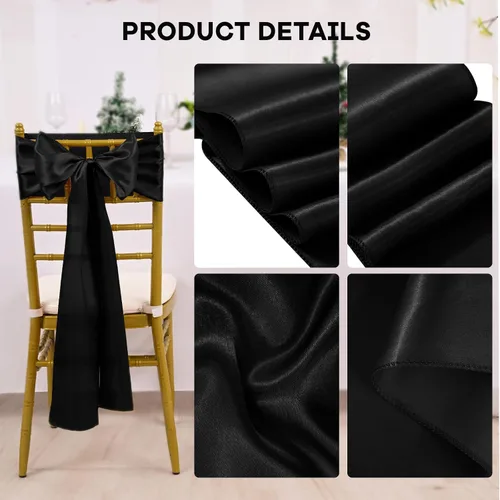 Miniatura 3 de fani 60 cintas de satén negras de 7 x 108 pulgadas para silla, fundas universales para silla, bodas, fiestas de cumpleaños, celebraciones, hoteles