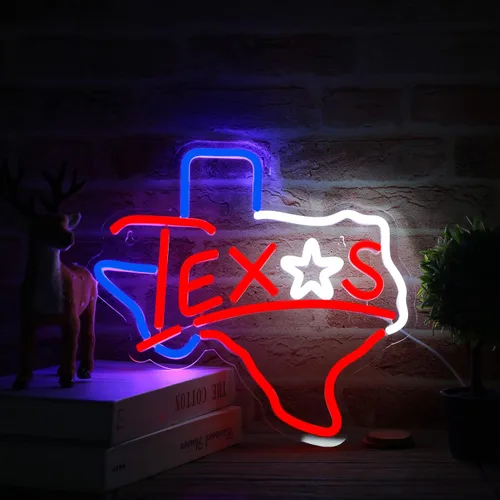 Miniatura 4 de Letrero de neón de Texas alimentado por USB para decoración de habitación, letrero de neón de Texas Longhorn, letrero de luz de neón Lone Star