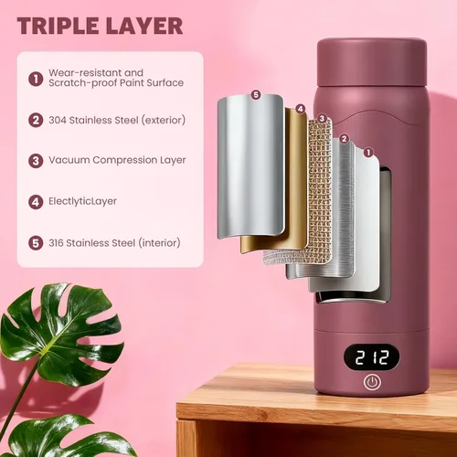 Miniatura 5 de Hervidor eléctrico de viaje, mini tetera portátil, acero inoxidable 316, 16.91 onzas, pequeña caldera de agua caliente con 4 temperaturas, agua