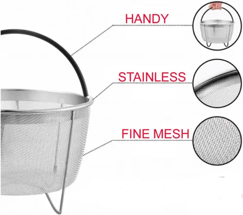 Miniatura 3 de Cuisinox Cesta de vapor de acero inoxidable de 6 cuartos con mango de silicona y malla fina para blanquear y cocinar al vapor verduras, huevos
