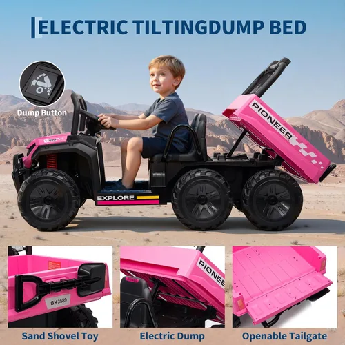 Miniatura 2 de Camión volquete eléctrico de 24 V 4WD para niños, 2 plazas con control remoto parental, 3 velocidades, auto de juguete todoterreno todoterreno