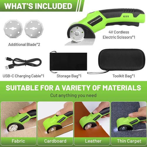 Miniatura 6 de Tijeras eléctricas inalámbricas, cortador de cartón giratorio recargable de 4 V con 2 cuchillas de bloqueo de seguridad y luz LED, cable USB