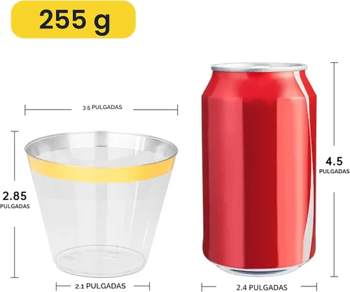 Miniatura 4 de I00000 Vasos de plástico resistentes, 9 onzas, con borde dorado, transparentes, 100 unidades, libres de BPA, desechables, para fiestas y bodas