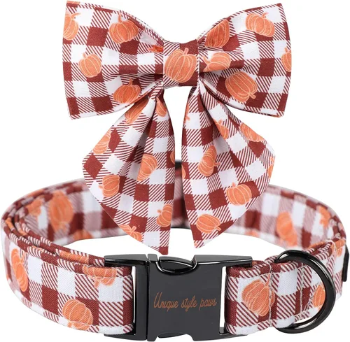 Miniatura 24 de Collar de perro de algodón con lazo floral a cuadros de Unique Style Paws, collar de perro colorido con lazo para perros pequeños, medianos y Plaid