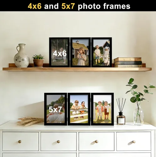 Miniatura 7 de TOFOREVO Marco de Fotos Triple de Madera con Bisagras 4x6 para 3 Fotos Vidrio de Alta Definición Se Coloca Verticalmente en Escritorio o Mesa Negro
