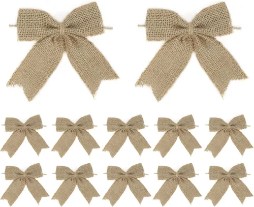 AIMUDI Lazos de arpillera natural, regalo rústico, corona de Navidad y decoración de boda, pequeños lazos de arpillera de granja de 4 pulgadas