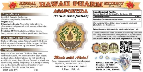 Miniatura 2 de Hawaii Pharm Extracto líquido de Asafoetida, Asafoetida (Ferula Assa-foetida) Tintura en polvo Suplemento herbario 4x4 oz