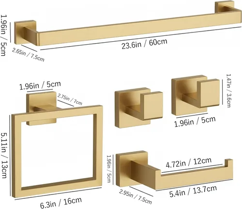 Miniatura 2 de Juego de accesorios de baño de oro cepillado de 10 piezas – barra para toallas de 23.6", anillo para toallas, soporte para papel higiénico