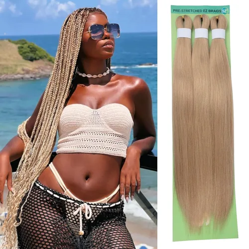Miniatura 20 de Pelo corto negro trenzado preestirado de 14 pulgadas para trenzas sin nudos, pelo sintético 1B trenzado para trenzas Bob Box
