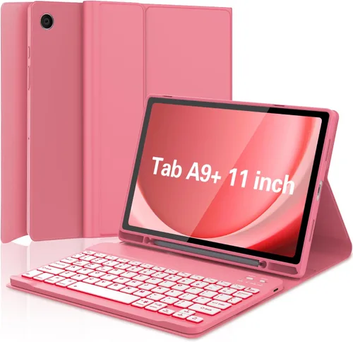 Miniatura 10 de Funda para Galaxy Tab A9 Plus con teclado 5G de 11 pulgadas 2023 (SM-X210/X216/X218), funda de teclado de tableta desmontable retroiluminada de 7