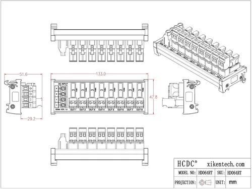 Miniatura 7 de Bloque de terminales enchufable de 8 canales para montaje en riel DIN, para CC 5-32V, módulo de fusible de distribución de energía, HCDC HD064RT
