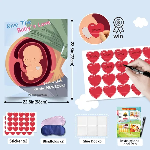 Miniatura 3 de Juegos de baby shower, recuerdos de fiesta, pin the heart en los juegos del bebé, decoraciones de baby shower, suministros de fiesta de cumpleaños