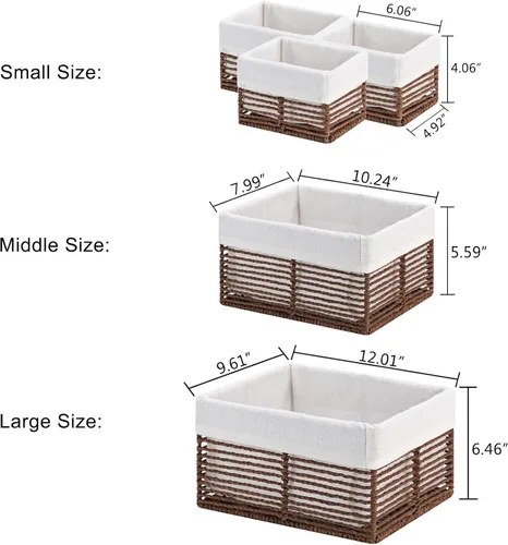 Miniatura 5 de Vagusicc Cesta de almacenamiento de mimbre, cesta de cuerda de papel tejida a mano, cesta rectangular pequeña para organizar, contenedor de Beige