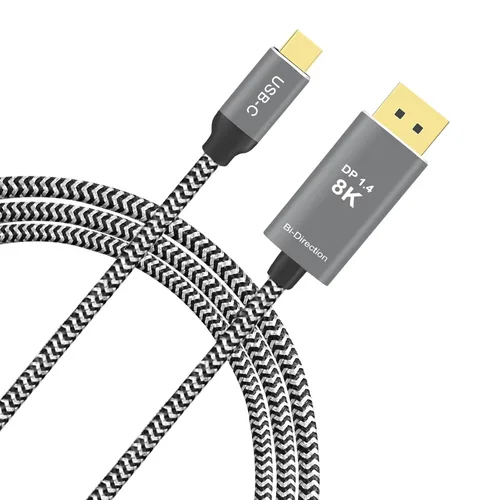 Cable USB C a DisplayPort 8K, bidireccional, DisplayPort a USB C 4K 144Hz/2K 240Hz, compatible con Thunderbolt 4, trenzado, funciona con iPhone,