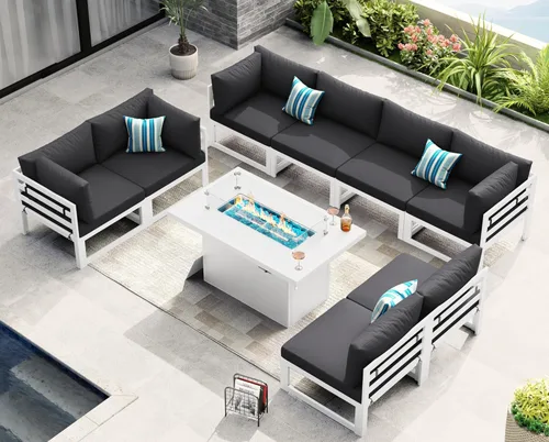 Miniatura 23 de NICESOUL - Juego de 10 muebles de patio extra grandes de aluminio moderno, sofá para exteriores con asiento de 29" de profundidad y ancho, 500 lbs