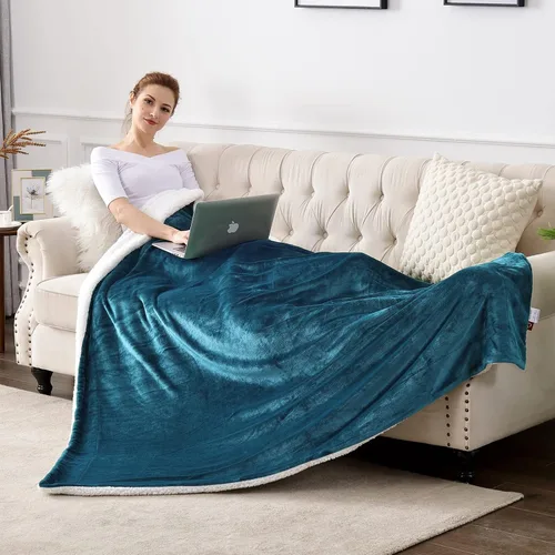 Miniatura 2 de SOCHOW Manta Sherpa de Vellón, Manta de Felpa de Doble Cara Súper Suave y Lujosa Tamaño Throw, Coral Azul, 50x60 pulgadas Azul Coral