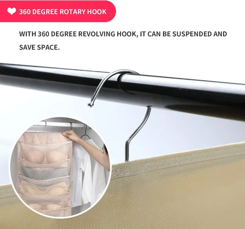 Miniatura 6 de Organizador ampliado para colgar en el armario con colgador de metal giratorio, estante de pared extra grande de doble cara, bolsillos de malla