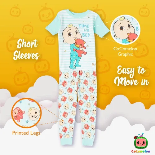Miniatura 5 de CoComelon Conjunto de pijama de algodón ajustado de 4 piezas para niños, suave y lindo para niños