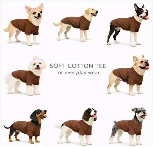 Miniatura 5 de Lovelonglong Ropa para mascotas, disfraces para perro, ropa de perro salchicha, camiseta en blanco para perros salchicha, Corgi 100% algodón, café