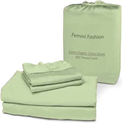 Miniatura 9 de Femini Fashion Juego de sábanas de 4 piezas 100% algodón orgánico certificado de 800 hilos y 24 pulgadas de profundidad