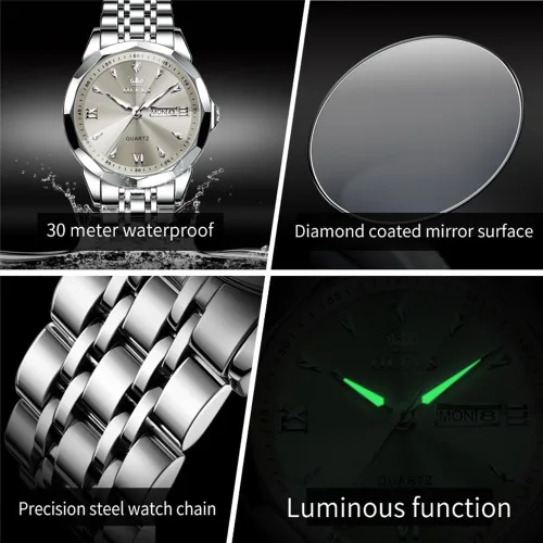 Miniatura 5 de OLEVS Reloj para hombre de acero inoxidable, cronógrafo, cara grande, fácil de leer, relojes analógicos de cuarzo de lujo, impermeables, con fecha
