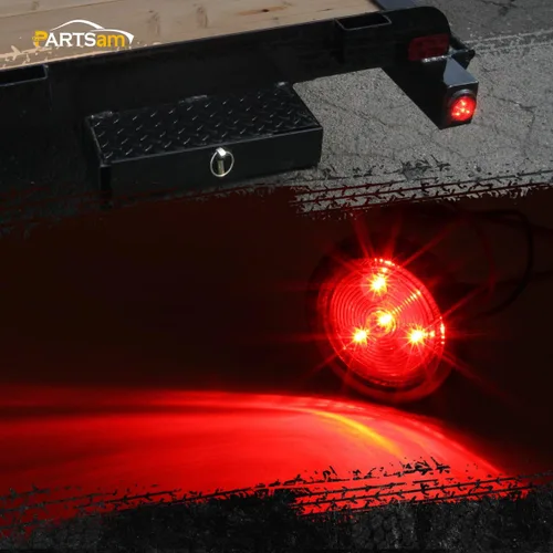 Miniatura 3 de Partsam Paquete de 10 (5 ámbar + 5 rojo) de 2 pulgadas de luz LED redonda de marcador lateral con ojales, montaje empotrado, 4 LED, sellado, 2 luces