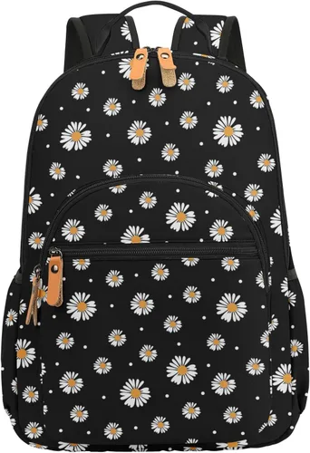 Miniatura 3 de Leaper Mochila para laptop para mujer: linda mochila floral para escuela, universidad, viajes, trabajo, mochila ligera para niños, Negro margarita