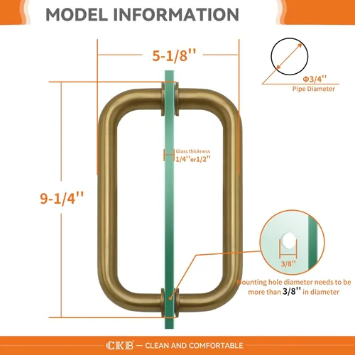 Miniatura 3 de CKB Manija de puerta de ducha de 8", tirador de puerta de vidrio de ducha espalda con espalda compatible con vidrio de 1/4" a 1/2" de grosor