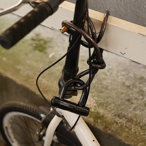 Miniatura 5 de Guliffen Candado en U para bicicleta con cable, cable de seguridad de 15 pies con bucles, cadena antirrobo resistente y cerradura para motocicletas