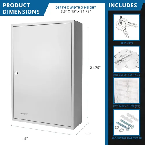 Miniatura 2 de Barska Gabinete para llaves de 240 posiciones con ganchos numerados, organizador de llaves de acero para montaje en pared, caja fuerte con registro
