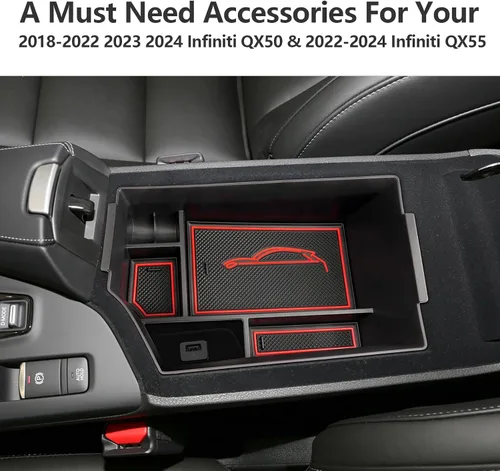 Miniatura 7 de Organizador de consola central Infiniti QX50 QX55 2018-2023 Accesorios para reposabrazos (rojo)
