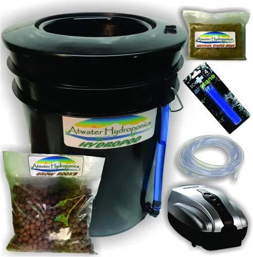 The Atwater HydroPod - Kit de sistema de jardín hidropónico de goteo de agua profunda DWC alimentado por aire acondicionado estándar, cubo de