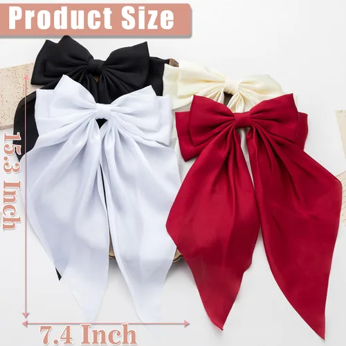 Miniatura 2 de Lazos para el pelo, 4 unidades, lazos para el pelo para mujer, cintas para el pelo, de cola larga de gran tamaño, lindos accesorios estéticos