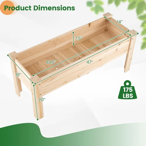 Miniatura 8 de HAPPYGRILL Cama de jardín elevada, maceta de madera con patas, 5 agujeros de drenaje, cama de jardín elevada para verduras y flores, contenedor