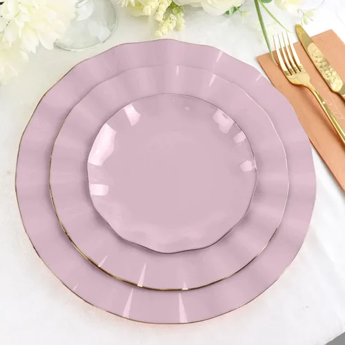 Miniatura 149 de Tableclothsfactory Paquete de 10 platos redondos de plástico negro de 6 pulgadas para ensalada de postre, platos desechables con borde ondulado