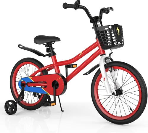 Miniatura 17 de COSTWAY Bicicleta para niños, 12, 14, 16, 18 pulgadas, para niños y niñas de 3 a 8 años, bicicleta para niños con ruedas de entrenamiento